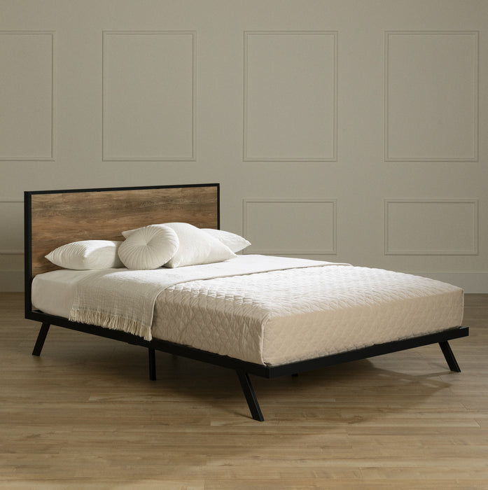 Barcelo Lit complet avec structure en métal Manguier naturel et noir mat, de Meubles South Shore