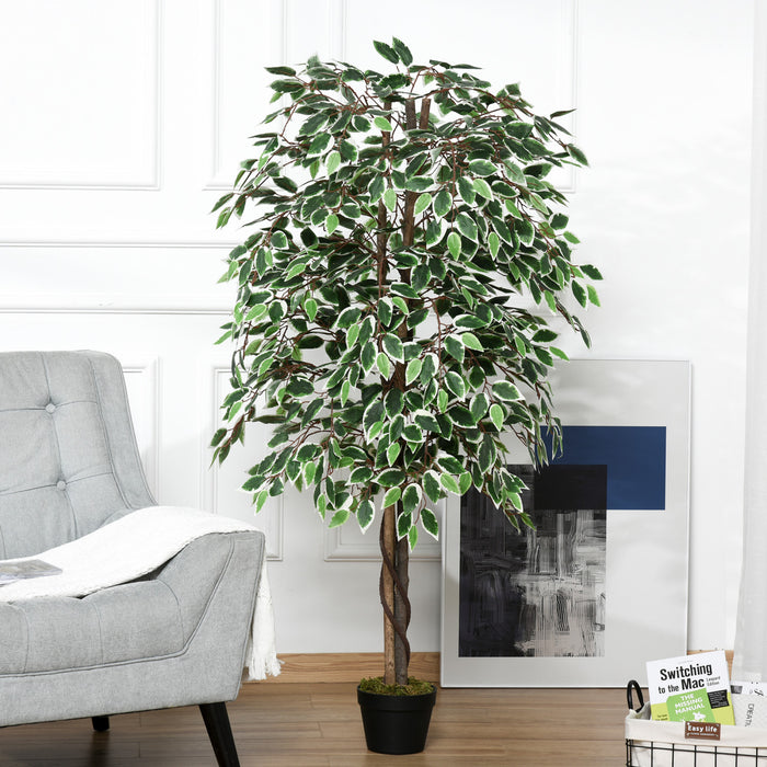 HOMCOM Ficus artificiel en pot de 1,5 m pour deco interieure et exterieure