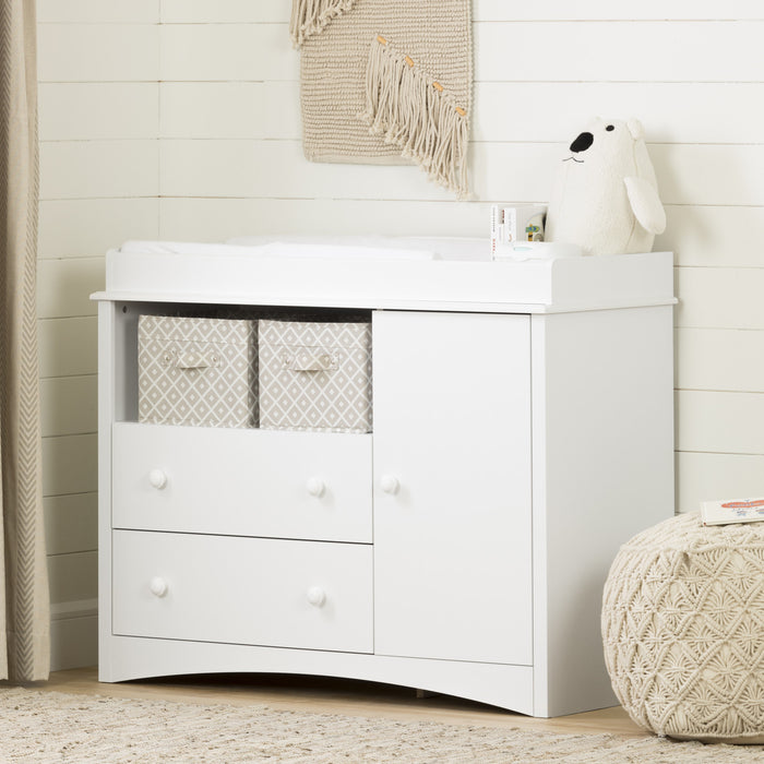 Peek-a-boo Table A Langer Avec Tiroirs Et Rangement Ouvert - Blanc Solide