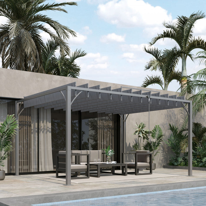 Outsunny Pergola Exterieure De 12.8' X 9.7' Avec Toit Retractable, Gris