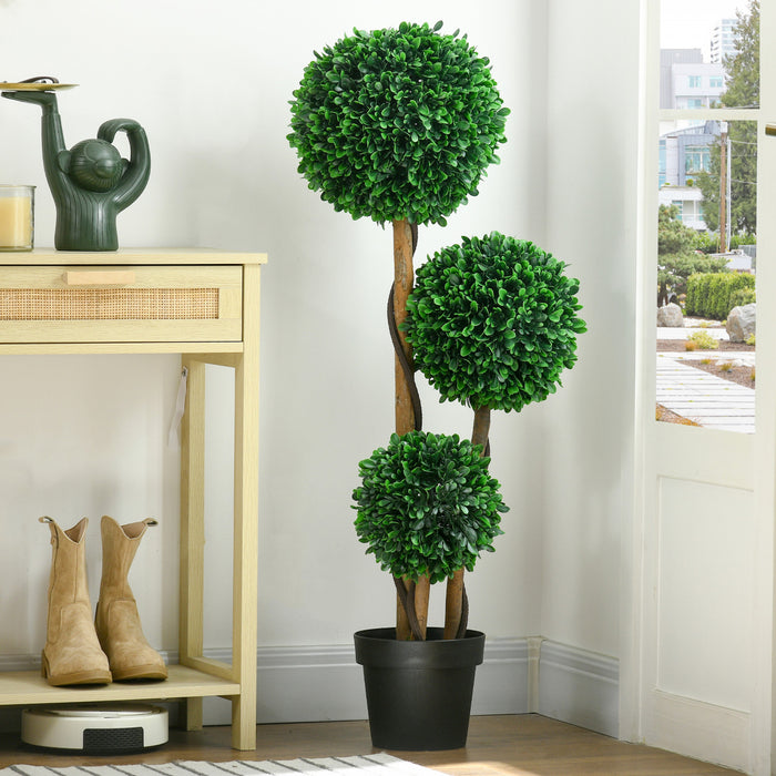 HOMCOM Arbre Artificiel 1,1 m, Trois Boules de Buis pour Interieur et Exterieur