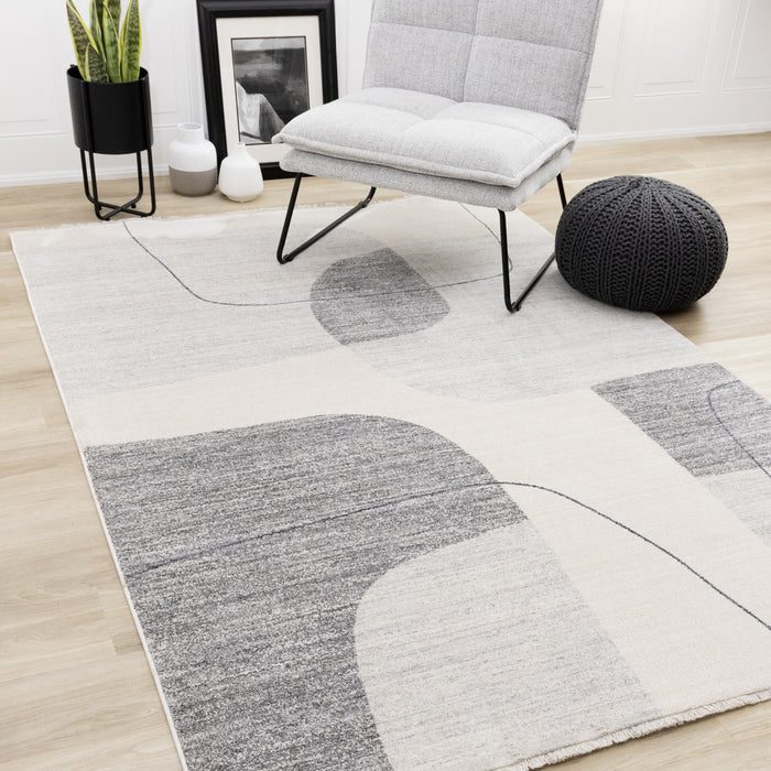 Tapis geometrique gris noir creme Olivia, 5'7\" x 7'10\"