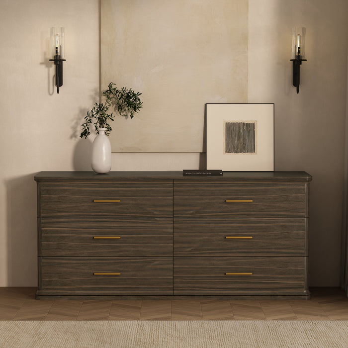 Commode traditionnelle Clifford en noyer (6 tiroirs)