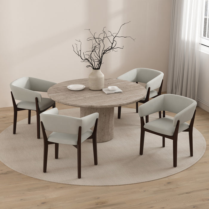 Fauteuil Blake moderne en faux mohair avec accoudoirs en bois, coloris grege - Lot de 4