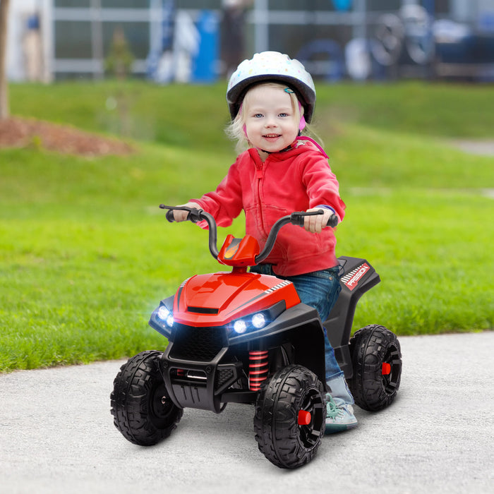 Qaba Voiture Electrique 12 V Pour Enfants, Quad Pour Enfants Alimente Par Batterie Avec Suspension A Ressorts A Quatre Roues, Avant Et Arriere, Lumiere Led, Mp3, Musique, Rouge