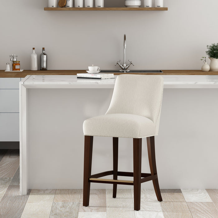 Tabouret de comptoir moderne en bois et chenille Beever, coloris creme