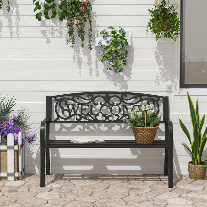 Banc De Jardin 2 Places Outsunny 50, Chaise Decorative Pour Patio, Noir