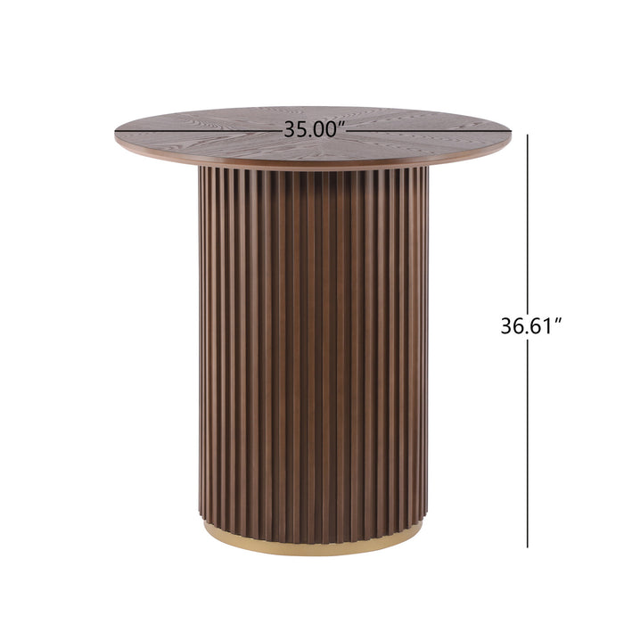 Table a manger ronde moderne Voss avec plateau en frene et base metallique, brun