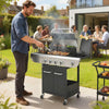 Outsunny 4 Burner Propane Gas Grill with Side Burner, 53,000 BTU BBQ Grill, Propane BBQ with Cast Iron Grates, Wheels, Warming Rack, Side Tables, Cabinet, Thermometer, Hooks