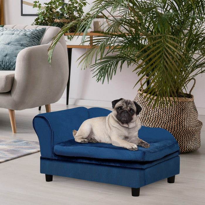 Pawhut Canape Pour Animal De Compagnie, Canape Pour Chien, Lit Sureleve Pour Animal De Compagnie Avec Fonction De Rangement, Chien De Petite Taille, Chats, Rembourrage Mousse, Salon, Bleu