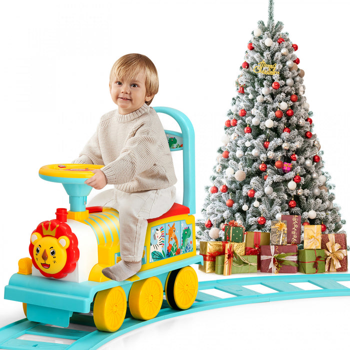 Jouet De Train Motorise Electrique 6v Pour Enfants Sur Train Avec Piste Et 6 Roues Bleue