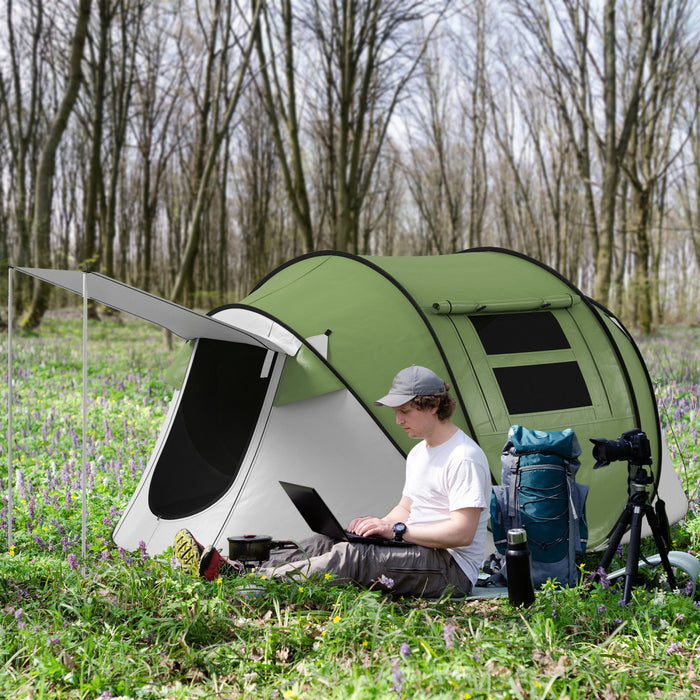 Outsunny Tente De Camping Avec Porche Et Sac De Transport, Etanche, Vert
