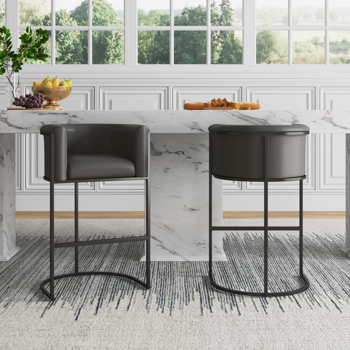 Tabouret de bar rembourre en metal style mid-century moderne Cosmopolitan en graphite - Lot de 2