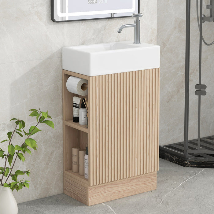 Ethan Meuble-lavabo de 18,6\" avec vasque et etagere reglable, Marron