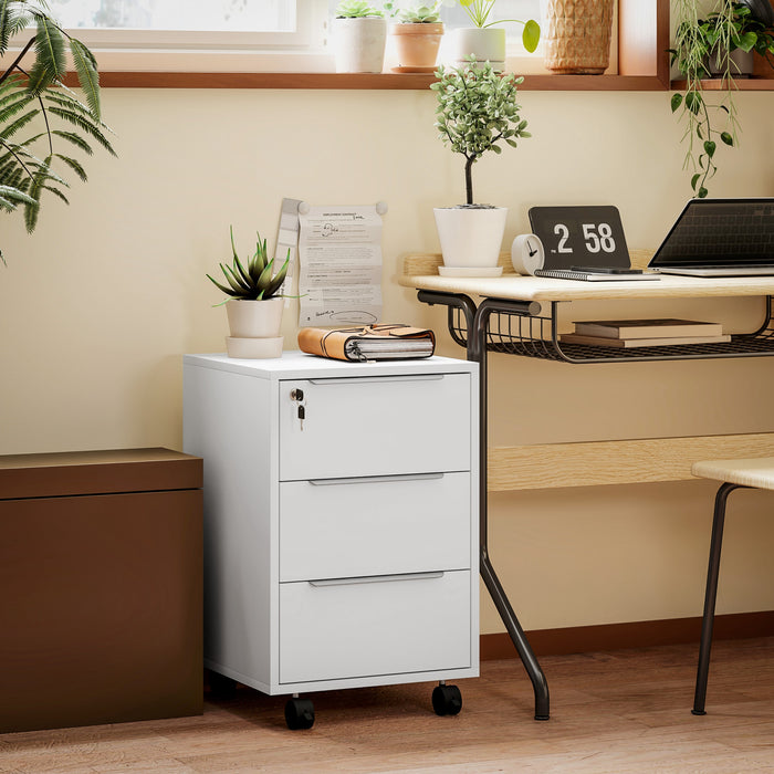 HOMCOM Classeur vertical avec serrure, 3 tiroirs, blanc