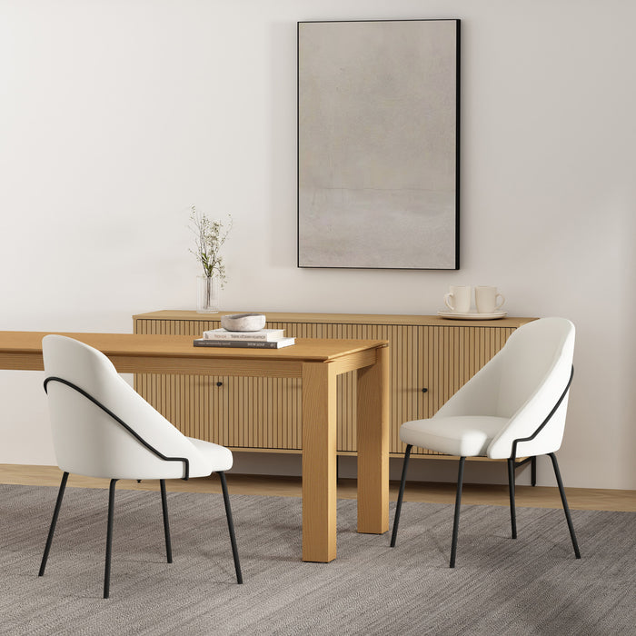 Chaise de salle a manger moderne Gracie en cuir vegetalien et metal, blanc et noir - Lot de 2