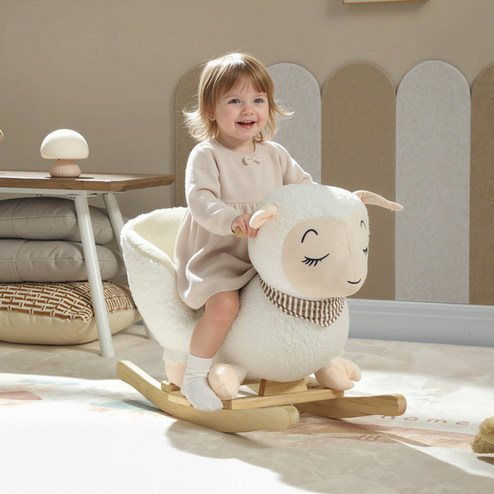 Qaba cheval a bascule mouton pour tout-petit 18-36 mois, blanc