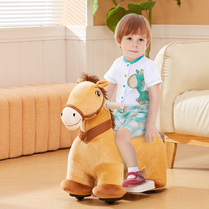 Qaba Cheval Electrique 6 V Alimente Par Batterie Pour Enfants De 18 A 36 Mois, Jouet Animal Avec Musique, Avant, Roues En Pu, Pedale, Marron