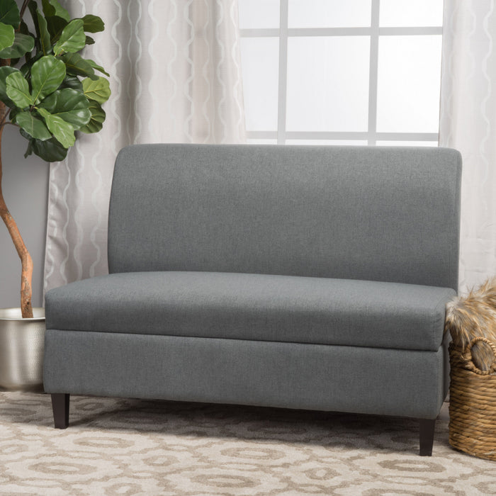 Causeuse Sans Accoudoirs Haley En Tissu Avec Rangement Dissimulé Et Pattes En Bois - Charbon