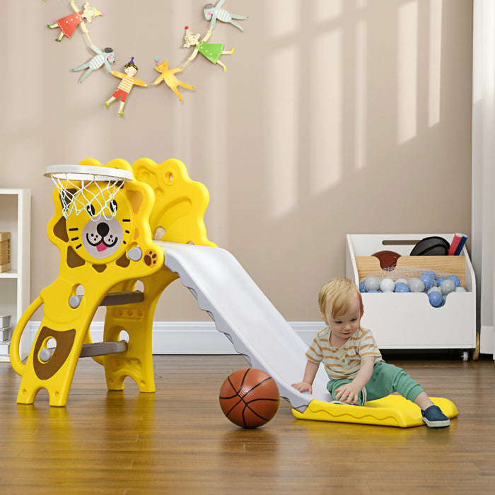 Qaba Toboggan 2 En 1 Pour Interieur, Toboggan Pour Enfants Facile A Installer Pour Tout-petits De 18 A 36 Mois, Toboggan Pour Bebe Avec Panier De Basket, Jaune