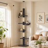 PawHut Floor-to-Ceiling Cat Tree, 88.6"-100.4" Adjustable 5-Level Cat Tower with Hammock, 3 Sisal Scratching Posts, Toy Ball, Anti-Tip Rope, Dark Grey