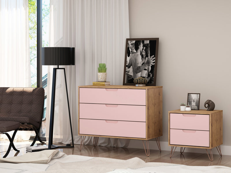Ensemble de commodes 2 pieces Rockefeller style milieu du siecle en rose