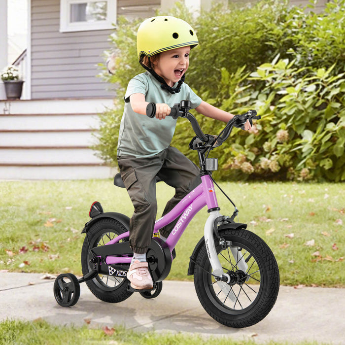 Costway 12\" Velo Pour Enfants Pour Garcons Et Filles De 3 A 4 Ans Avec Reflecteurs De Frein A Main Reglables Violet