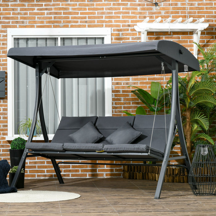 Outsunny Balancelle de patio pour 3 pers, banc d'exterieur, gris fonce