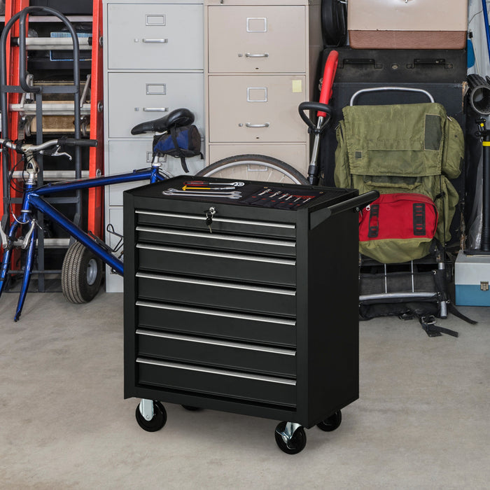 Homcom Coffre A Outils 7 Tiroirs Boite A Outils Mobile Et Verrouillable Avec Poignee Et Roues