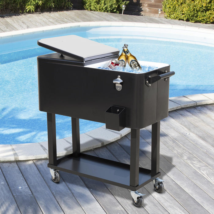 Outsunny 80 litres, chariot refrigerant a roulettes, portable, pour terrasse, biere glacee, boissons