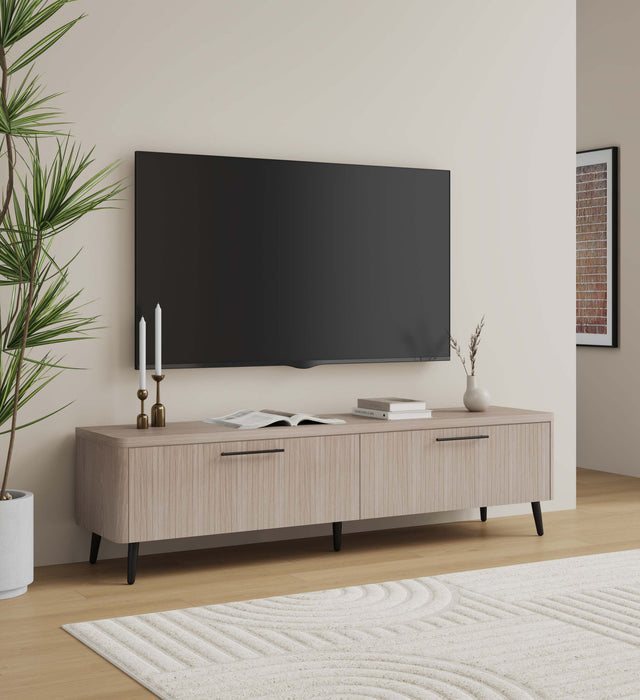 Meuble TV Jodie style milieu du siecle a cannelures, 175 cm, chene blanchi
