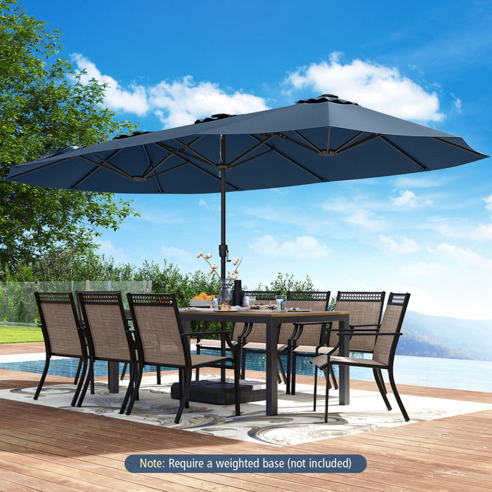 Costway Parasol de patio extra-large de 15,5 pieds avec lumieres solaires LED et 12 baleines robustes bleu marine