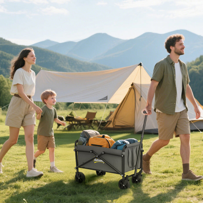Outsunny Petit Chariot Pliable, Chariot Utilitaire de Jardin, Gris