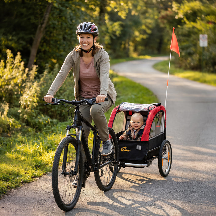 Remorque Velo pour Enfants Qaba avec Harnais 5 Points, Roues en Caoutchouc 16\", Rouge