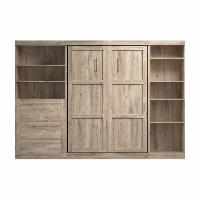 Lit double escamotable mural Pur de Bestar de 120 po avec tablettes et tiroirs - brun rustique
