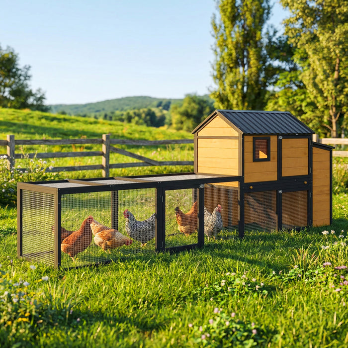 Poulailler Grand 339 cm L, Maison en Bois pour Poules avec Course
