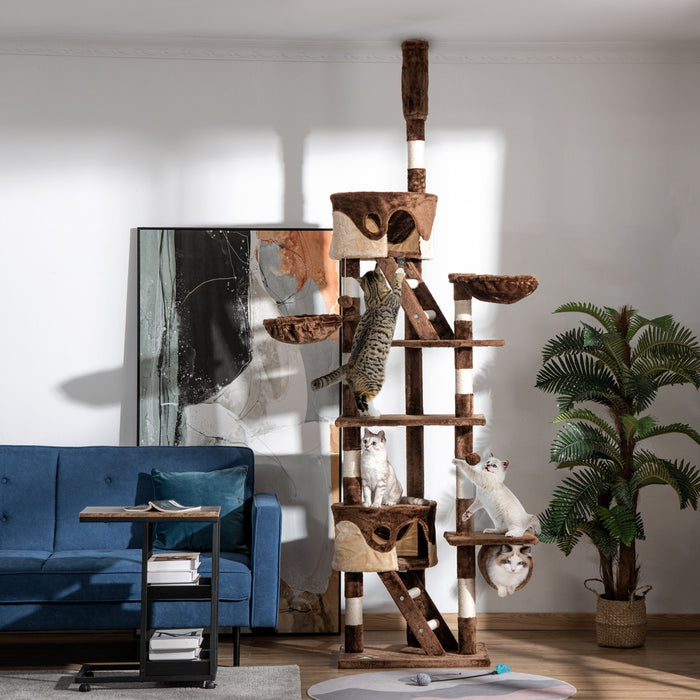 Pawhut 94 \"-102\" Enorme Arbre A Chat Plafond Haut Chat Condo Griffoir Centre D'activite Multi-niveaux Maison De Jeu Marron