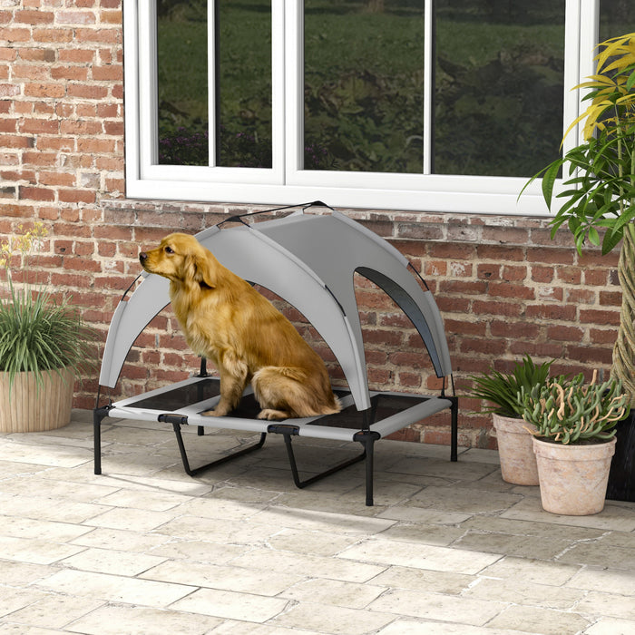Pawhut Lit Sureleve Pour Chien Avec Auvent, Lit Rafraichissant, Lit Sureleve Portable Avec Maille Respirante Lavable, Pour Interieur Et Exterieur, Pour Chien Large, 42\" X 30\" X 36\", Gris Clair