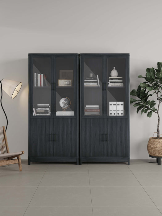 Armoire bibliotheque Jodie style mi-siecle moderne 79 cm en gris charbon (6 etageres) – Lot de 2