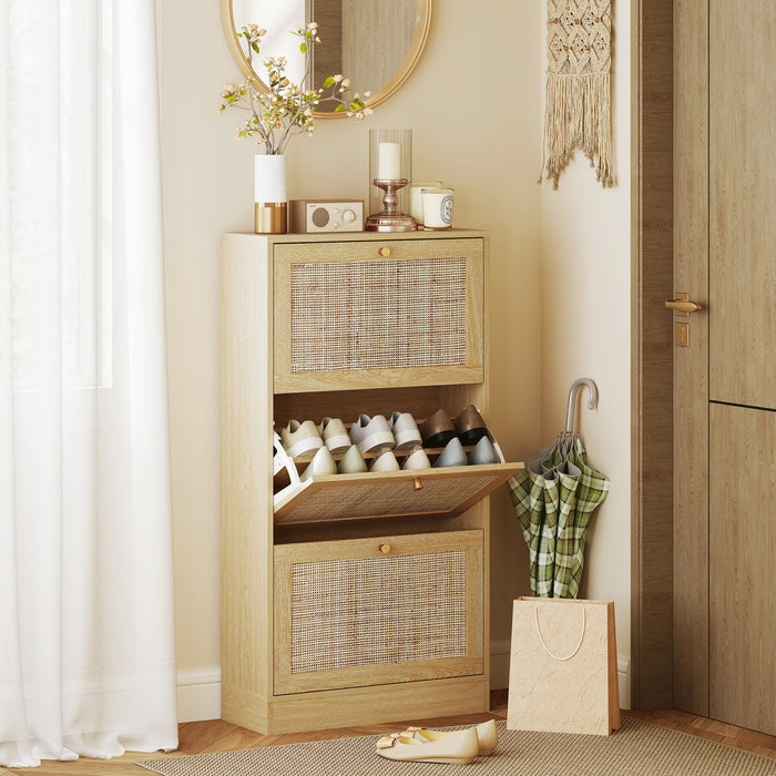 HOMCOM Armoire de rangement pour chaussures en rotin avec 3 tiroirs