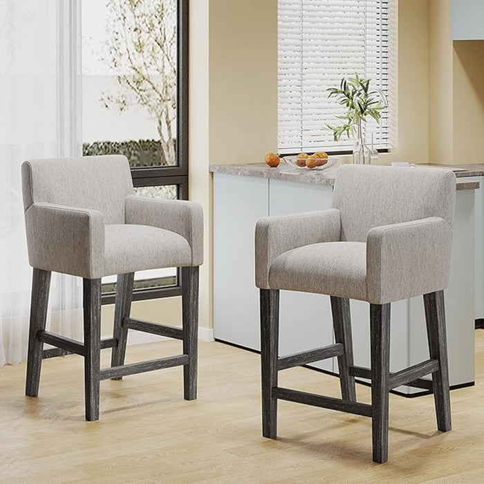 Ensemble De 2 Tabourets De Comptoir Griffith, Assise De 66 cm, Tissu Rembourre Et Pieds En Bois Massif, Gris Clair