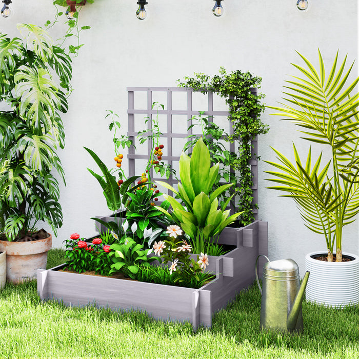 Outsunny Lit De Jardin Sureleve A 3 Niveaux Avec Treillis, Gris