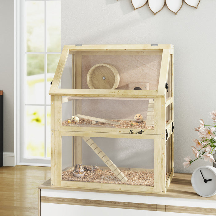 Cage en bois pour hamster, grande cage a 3 niveaux pour petits animaux