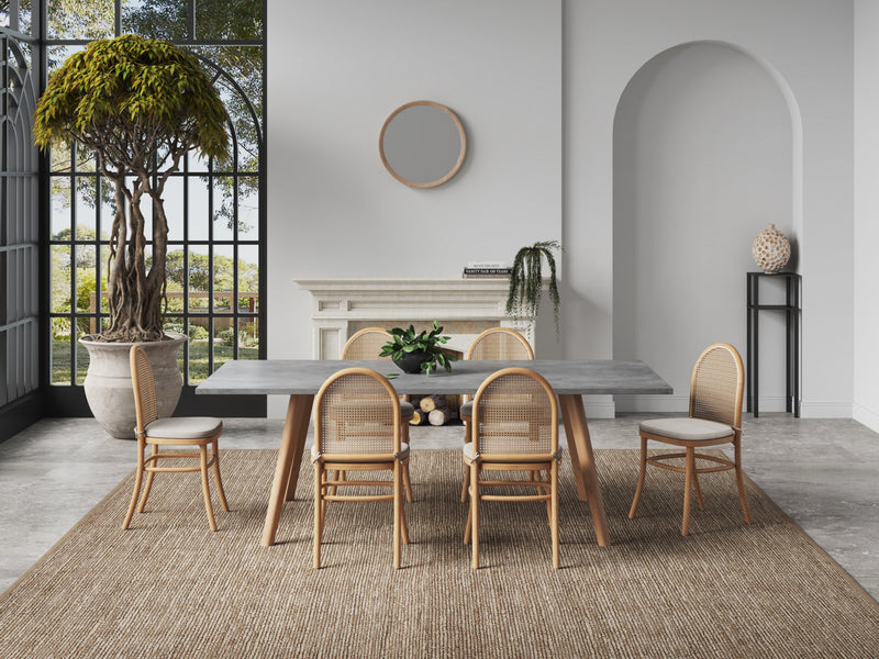 Chaise de salle a manger Paragon Industry Chic avec dossier en cannage et assise rembourree en bois, coloris flocon d’avoine – Lot de 4