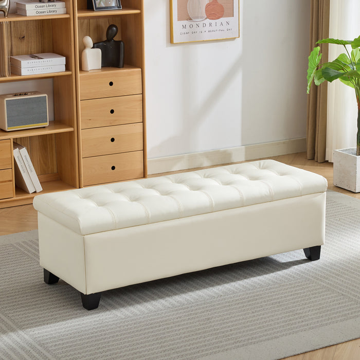 Sophia Banc Ottoman de Rangement de 48\" avec Pieds, Banc de Pied de Lit, Beige
