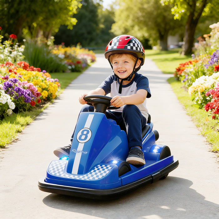 Auto-tamponneuse Qaba pour enfants, jouet electrique 6 V avec rotation a 360 degres et deux moteurs, voiture a percussion a batterie avec musique, lumieres LED lumineuses, pour les 3 a 8 ans, bleu