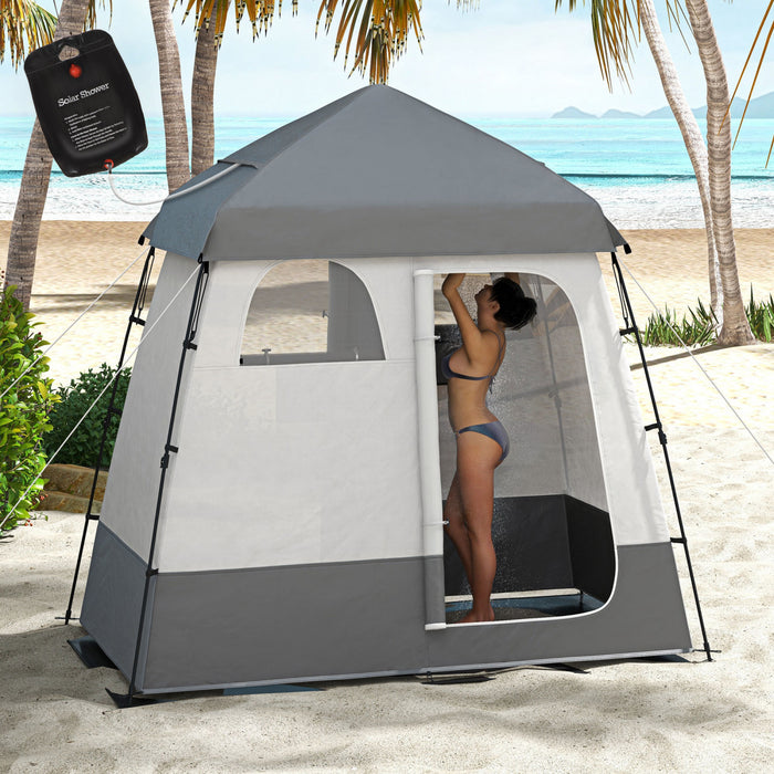 Tente De Douche Outsunny Avec Sac De Douche, Sol, Sac De Transport, Gris