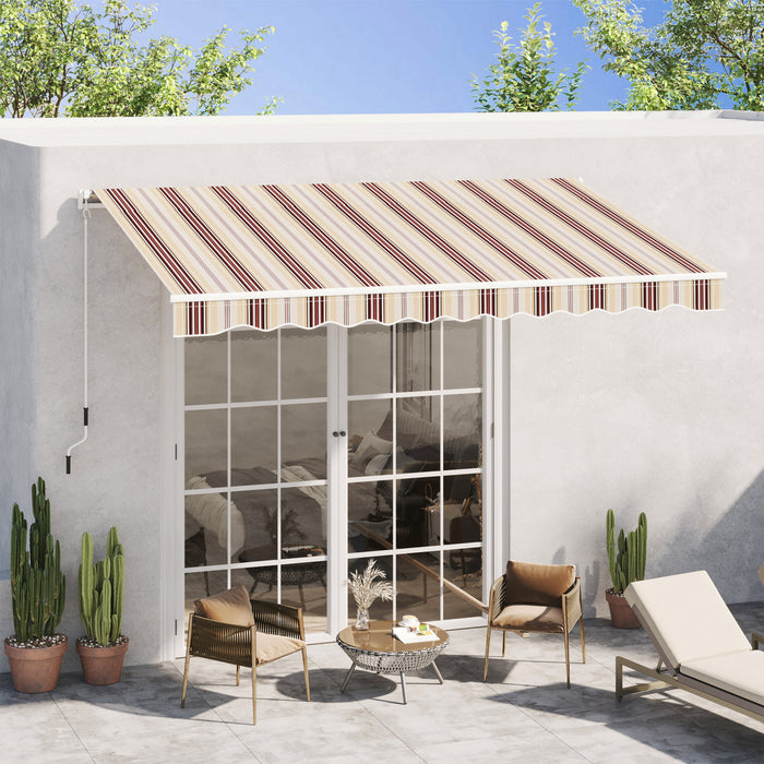Outsunny 10x8pi Auvent De Terrasse Retractable Manuel Resistant A L'eau Pare-soleil Terrasse Exterieure Porte Fenetre Auvent Abri Cadre En Aluminium Bande Rouge