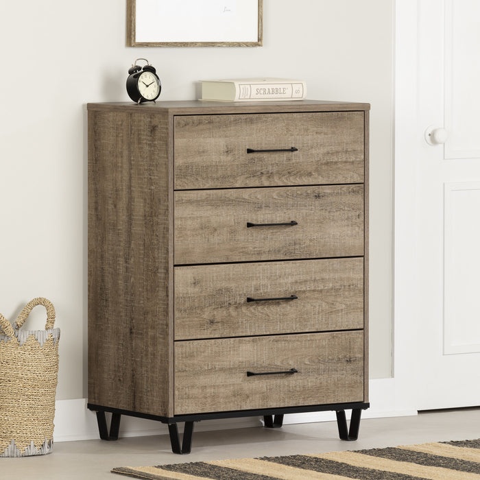  Commode verticale Arlen à 4 tiroirs - chêne vieilli