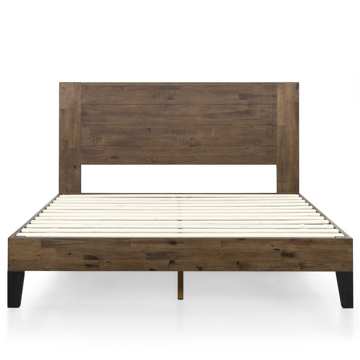 Tonja lit plateforme en bois avec tête de lit brun - Double